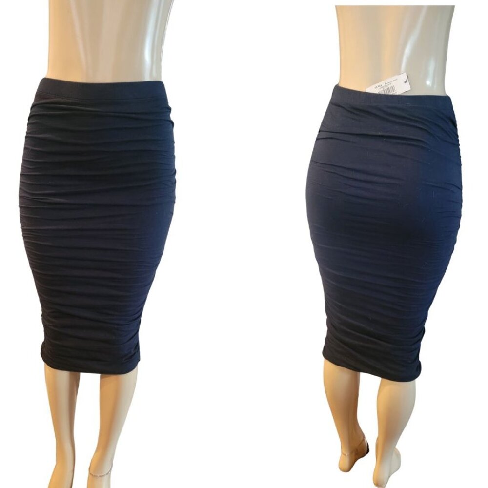 Velvet by Graham & Spencer Lisa Blue Ruched Jersey Midi Skirt